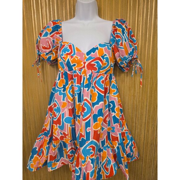 Amanda Uprichard Womens Colorful Puff Sleeve Dress S Sicily Baby Doll Revolve - Picture 2 of 6